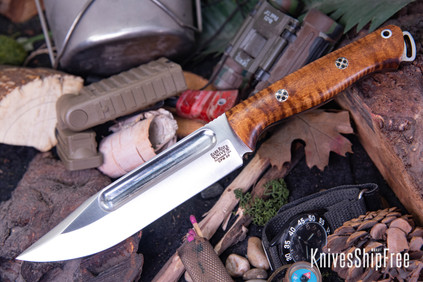 Bark River Knives: Squad Leader II - CPM 3V - Dark Curly Maple - Mosaic Pins