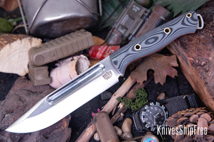 Bark River Knives: Squad Leader II - CPM 3V - Gray & Black Suretouch - Matte - Orange Liners - Hollow Brass Pins