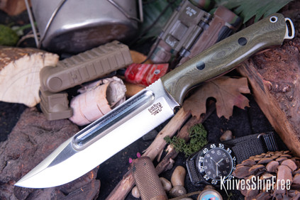 Bark River Knives: Squad Leader II - CPM 3V - Green Linen Micarta - Black Liners & Pins