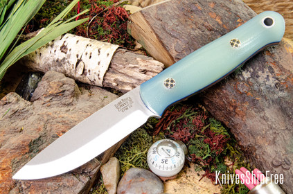 Bark River Knives: Bushcrafter LT - CPM 3V - Ghost Green Jade G-10 - Blue Liners - Mosaic Pins