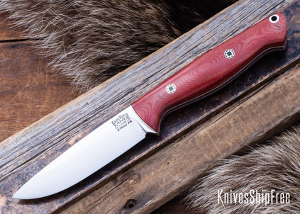 Bark River Knives: Gunny Hunter Z-Wear - Red Linen Micarta - White Liners - Mosaic Pins