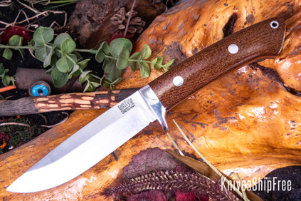 Bark River Knives: Wilderness 5 - CPM CruWear - Tan Burlap Micarta - Orange Liner