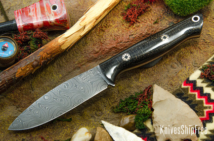 Bark River Knives: UP EDC - Black Burlap Micarta - Red Liners - Mosaic Pins - Virus Damascus