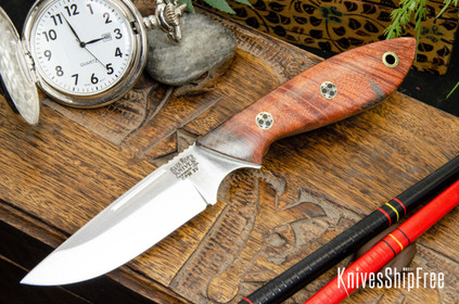 Bark River Knives: Adventurer - CPM 3V - Rust & Gray Tigertail Maple Burl - Mosaic Pins