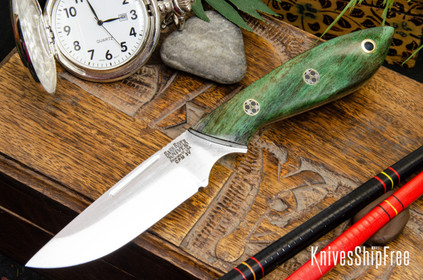 Bark River Knives: Adventurer - CPM 3V - Forest Green Maple Burl - Mosaic Pins