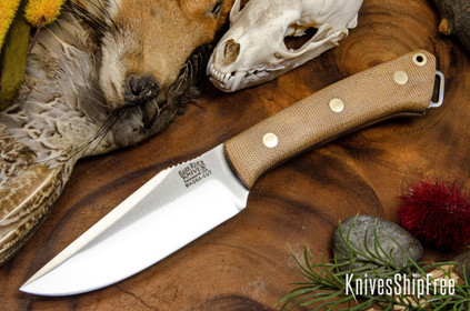 Bark River Knives: Yukon Skinner - MagnaCut - Natural Canvas Micarta - Green Liners - Brass Pins - Matte