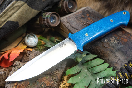 Bark River Knives: Red Flag - MagnaCut - Blue Denim Micarta - Red Liners - Mosaic Pins