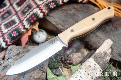 Bark River Knives: UP Gunny 3V - Antique Bone Linen Micarta - Black Liners - Mosaic Pins