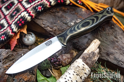 Bark River Knives: UP Gunny 3V - Black & Green Linen Micarta - Black Pin
