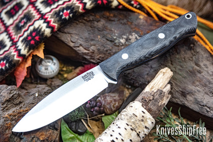 Bark River Knives: UP Gunny 3V - Black Canvas Micarta - Blue Liners - Matte