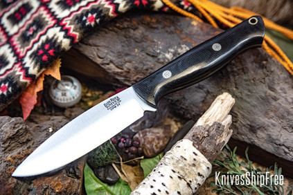 Bark River Knives: UP Gunny 3V - Black Canvas Micarta - Mosaic Pins