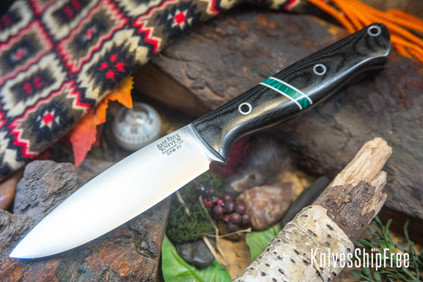 Bark River Knives: UP Gunny 3V - Black Canvas Micarta - Malachite Spacer - Hollow Pins