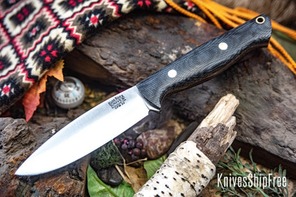 Bark River Knives: UP Gunny 3V - Black Canvas Micarta - Thick Natural Liners - Brass Pins