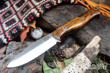 Bark River Knives: UP Gunny 3V - Dark Birdseye Maple - Blue Liners - Mosaic Pins