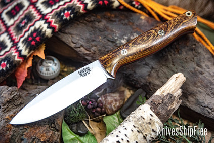 Bark River Knives: UP Gunny 3V - Desert Ironwood - Red Liners - Circle Brass Mosaic Pins