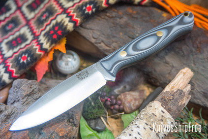Bark River Knives: UP Gunny 3V - Gray & Black Suretouch - Matte - Forest Green Liners - Brass Pins