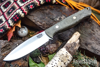 Bark River Knives: UP Gunny 3V - Green Canvas Micarta - Black Liners - Brass Pins - Matte