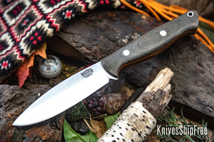 Bark River Knives: UP Gunny 3V - Green Canvas Micarta - Thick Orange Liners - Matte