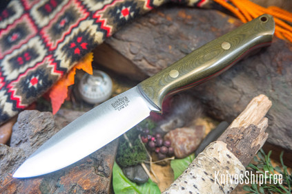 Bark River Knives: UP Gunny 3V - Green Linen Micarta - Red Liners - Brass Pins