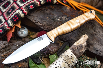 Bark River Knives: UP Gunny 3V - Natural Curly Maple - Blue Liners