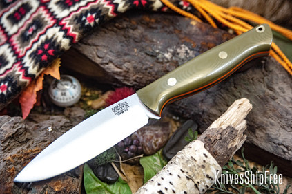 Bark River Knives: UP Gunny 3V - Ranger Green G-10 - Thick Orange Liners - Brass Pins
