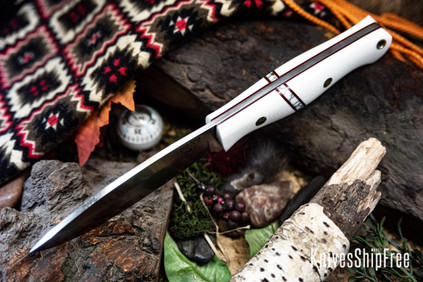 Bark River Knives: UP Gunny 3V - White G-10 - White & Gold Webbed Spacer - Red Liners - Mosaic Pins