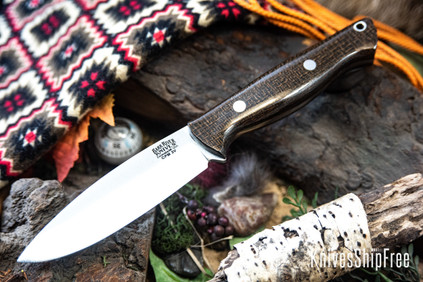 Bark River Knives: UP Gunny 3V - OD Green Burlap Micarta - Natural Liners