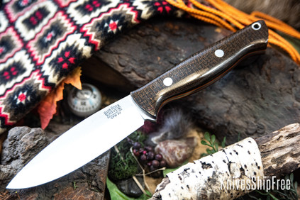 Bark River Knives: UP Gunny 3V - OD Green Burlap Micarta - Orange Liners