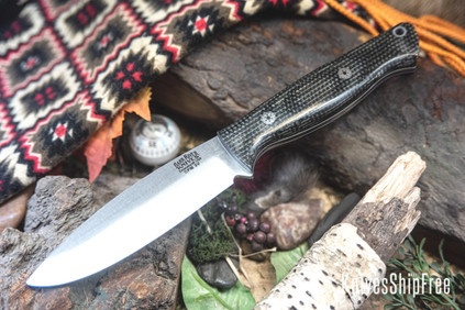 Bark River Knives: UP Gunny 3V - Duskdog Canvas Micarta - White Liners - Mosaic Pins