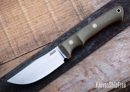 Lishen Knives: Lovecraft - Matte Green Canvas - Mosaic Pins - Orange Liners - AEB-L - LK12HK010