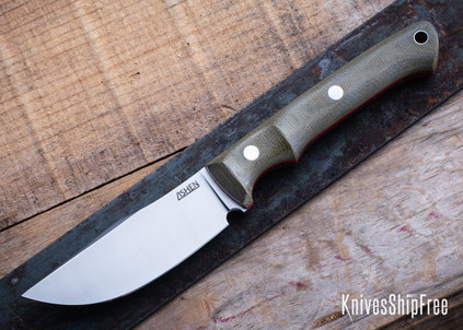 Lishen Knives: Lovecraft - Green Canvas Micarta - Aluminum Pins - Red Liners - AEB-L - LK12HK011