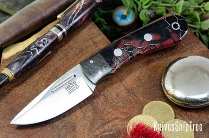 Bark River Knives: Essential - MagnaCut - CF Bolster - Firestar Krakken Voodoo Resin - Red Liners