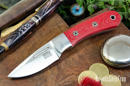 Bark River Knives: Essential - MagnaCut - Red Linen Micarta - White Liners - Mosaic Pins
