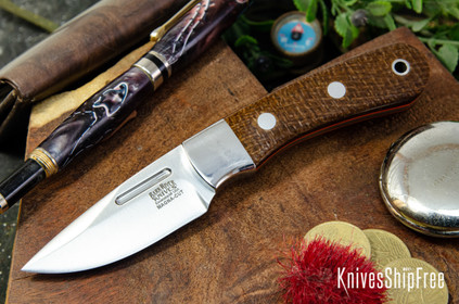 Bark River Knives: Essential - MagnaCut - Tan Burlap Micarta - Orange Liners