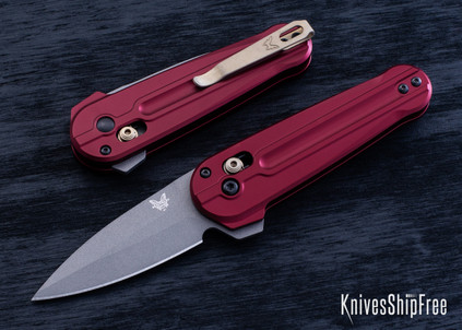 Benchmade Knives: 491GY-01 Lowden - AXIS Flipper - Phoenix Red Aluminum - M390 - Gray Cerakote