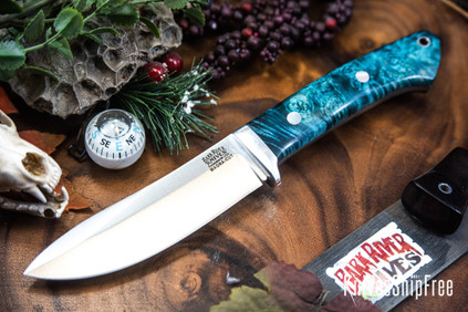 Bark River Knives: Classic Semi Skinner - MagnaCut - Aquamarine Maple Burl - Gray Liner