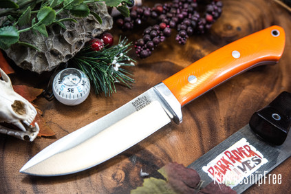 Bark River Knives: Classic Semi Skinner - MagnaCut - Blaze Orange G-10 - White Liners