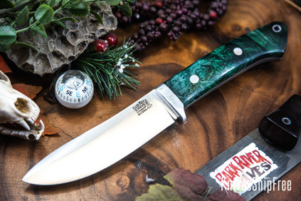 Bark River Knives: Classic Semi Skinner - MagnaCut - Emerald Green Maple Burl - White Liner