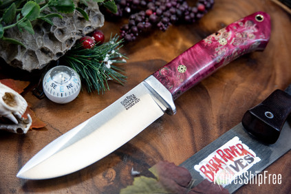 Bark River Knives: Classic Semi Skinner - MagnaCut - Pink & Yellow Burl - Mosaic Pins