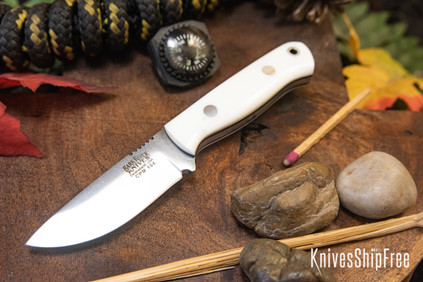Bark River Knives: Micro Bravo CPM-154 - White Linen Micarta - Black Liners