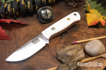 Bark River Knives: Micro Bravo CPM-154 - White Linen Micarta - Red Liners - Mosaic Pins