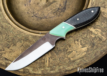 Muteki: 3.5" Perfect Model Neck Knife - Jade G10 & Black Carbon Fiber - Ivory G10 Liners - Mosaic Center Pin - Hitachi White #1 Steel - #6341