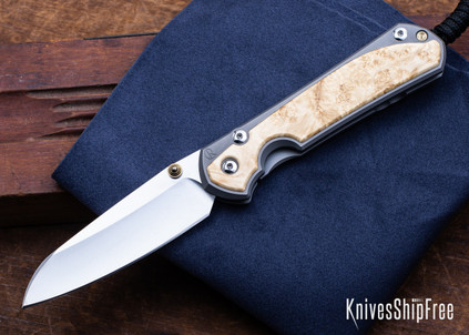 Chris Reeve Knives: Large Sebenza 31 - Insingo - Glass Blasted Titanium - Box Elder Burl - CR08AL007