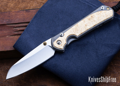 Chris Reeve Knives: Large Sebenza 31 - Insingo - Glass Blasted Titanium - Box Elder Burl - CR08AL013