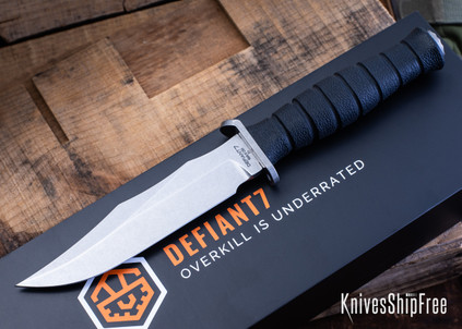 Defiant 7: M320V Bowie - Black Polymer - CPM-3V - Stonewash - Titanium Hardware