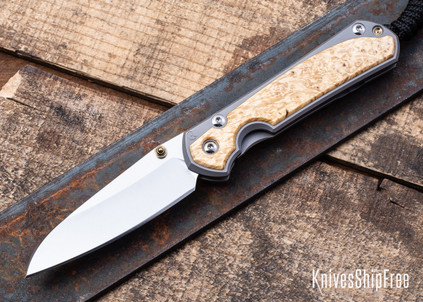 Chris Reeve Knives: Small Sebenza 31 - Insingo - Glass Blasted Titanium - Box Elder Burl - CR31AL001