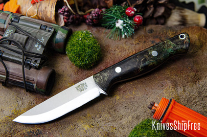 Bark River Knives: Gunny Scandi 3V - Black & Green Maple Burl - Black Liner