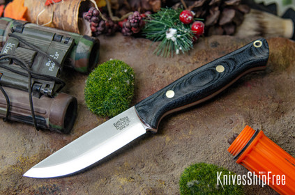 Bark River Knives: Gunny Scandi 3V - Black Canvas Micarta - Red Liners - Brass Pins