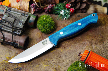 Bark River Knives: Gunny Scandi 3V - Blue Canvas Micarta - Green Liners
