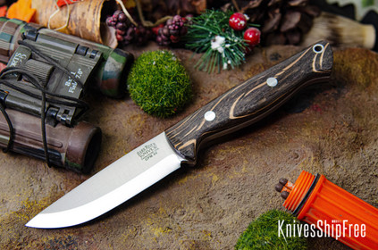 Bark River Knives: Gunny Scandi 3V - Bog Oak - White Liners